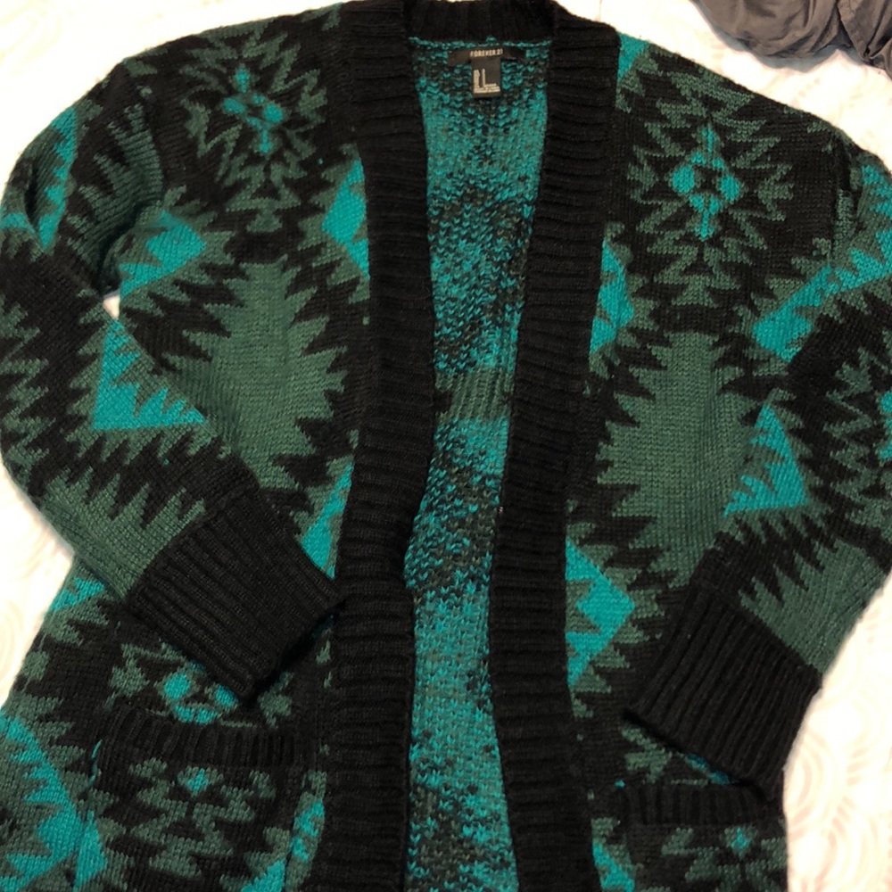 Turquoise and black cardigan
